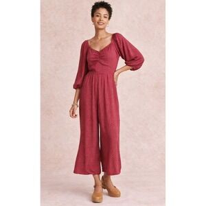 Knox Rose XL Raspberry Red Boho Jumpsuit Wide Leg Smocked Back Flowy